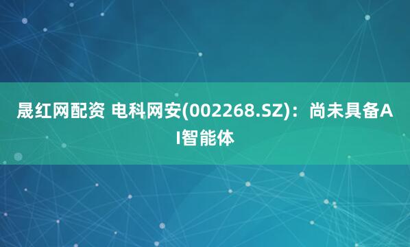 晟红网配资 电科网安(002268.SZ)：尚未具备AI智能体